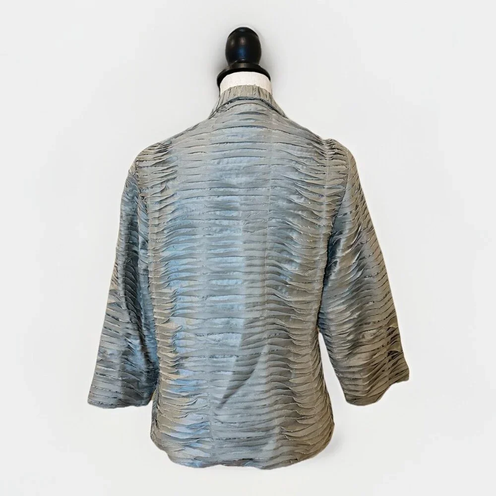 Chicos Blazer Jacket Women’s Size 1 Light Green Metallic Silky Raw Edge - Picture 2 of 15